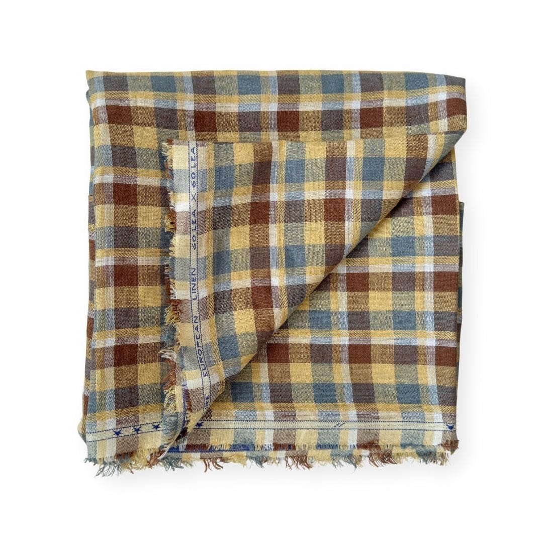 Premium Linen Stripes & Checks Cut Piece (CUT PIECE) Sandstone Colors Small Checks Woven Premium 60 Lea Pure Linen Fabric (Width 58 Inches)