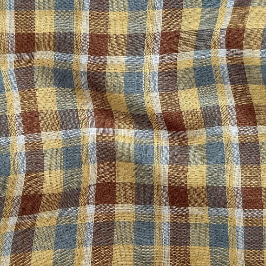 Premium Linen Stripes & Checks Cut Piece (CUT PIECE) Sandstone Colors Small Checks Woven Premium 60 Lea Pure Linen Fabric (Width 58 Inches)