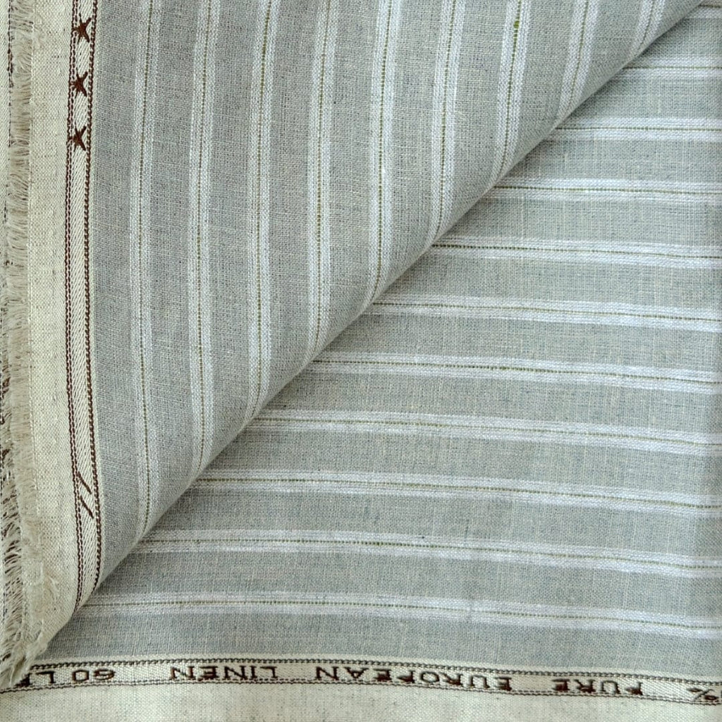 Premium Linen Stripes & Checks Cut Piece (CUT PIECE) Silver Grey & Stripes Woven Premium 60 Lea Pure Linen Fabric (Width 58 Inches)