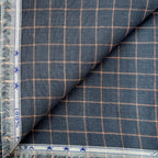 Premium Linen Stripes & Checks Cut Piece (CUT PIECE) Slate Gray & Peach Small Checks Woven Premium 60 Lea Pure Linen Fabric (Width 58 Inches)