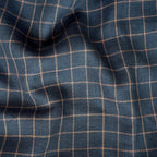 Premium Linen Stripes & Checks Cut Piece (CUT PIECE) Slate Gray & Peach Small Checks Woven Premium 60 Lea Pure Linen Fabric (Width 58 Inches)
