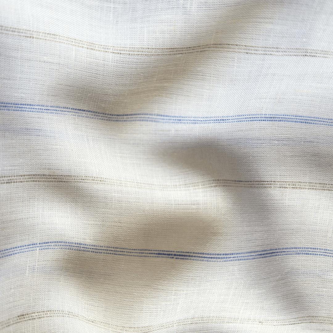 Premium Linen Stripes & Checks Cut Piece Pure White & Blue-Brown Linen Cut Piece