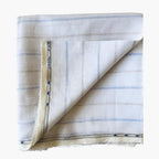 Premium Linen Stripes & Checks Cut Piece Pure White & Blue-Brown Linen Cut Piece