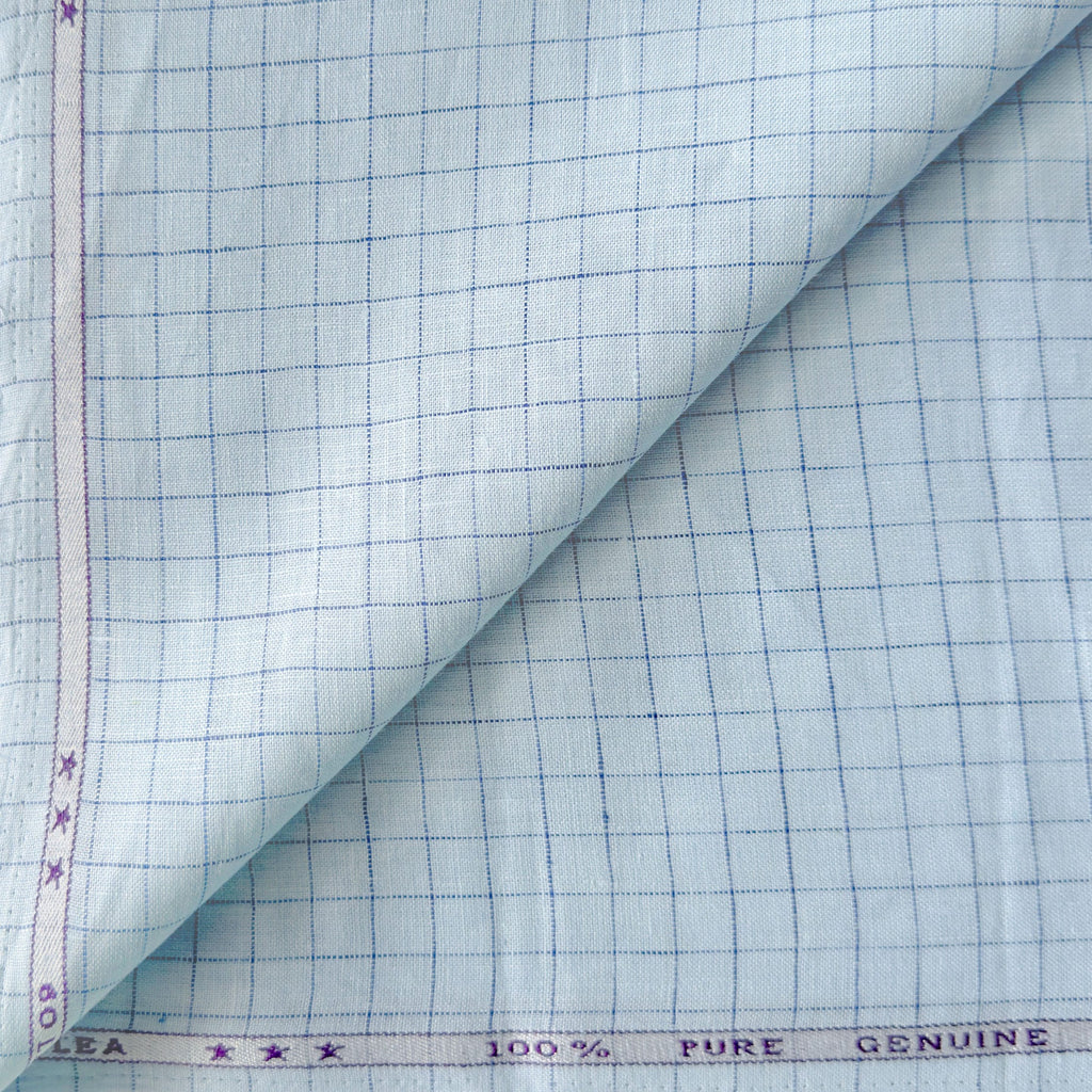 Premium Linen Stripes & Checks Fabric Baby Blue & Dark Blue Checks 60 LEA Linen Fabric