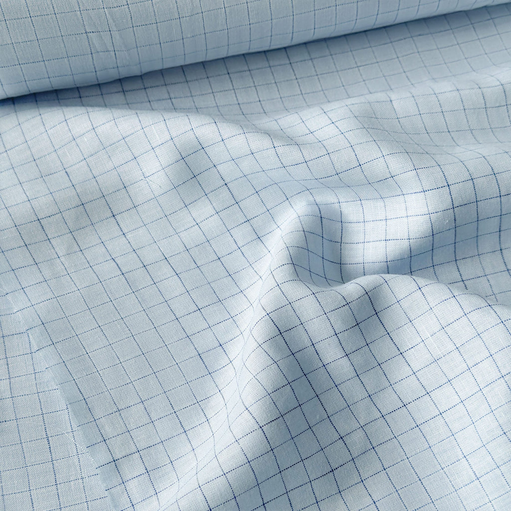 Premium Linen Stripes & Checks Fabric Baby Blue & Dark Blue Checks 60 LEA Linen Fabric