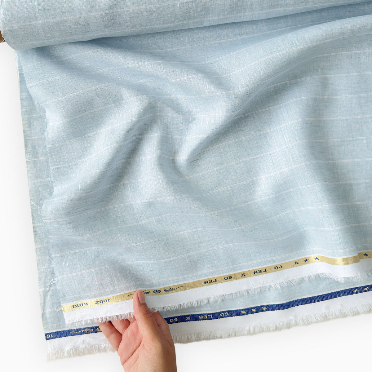Premium Linen Stripes & Checks Fabric Baby Blue & White Stripes 60 LEA Linen Fabric