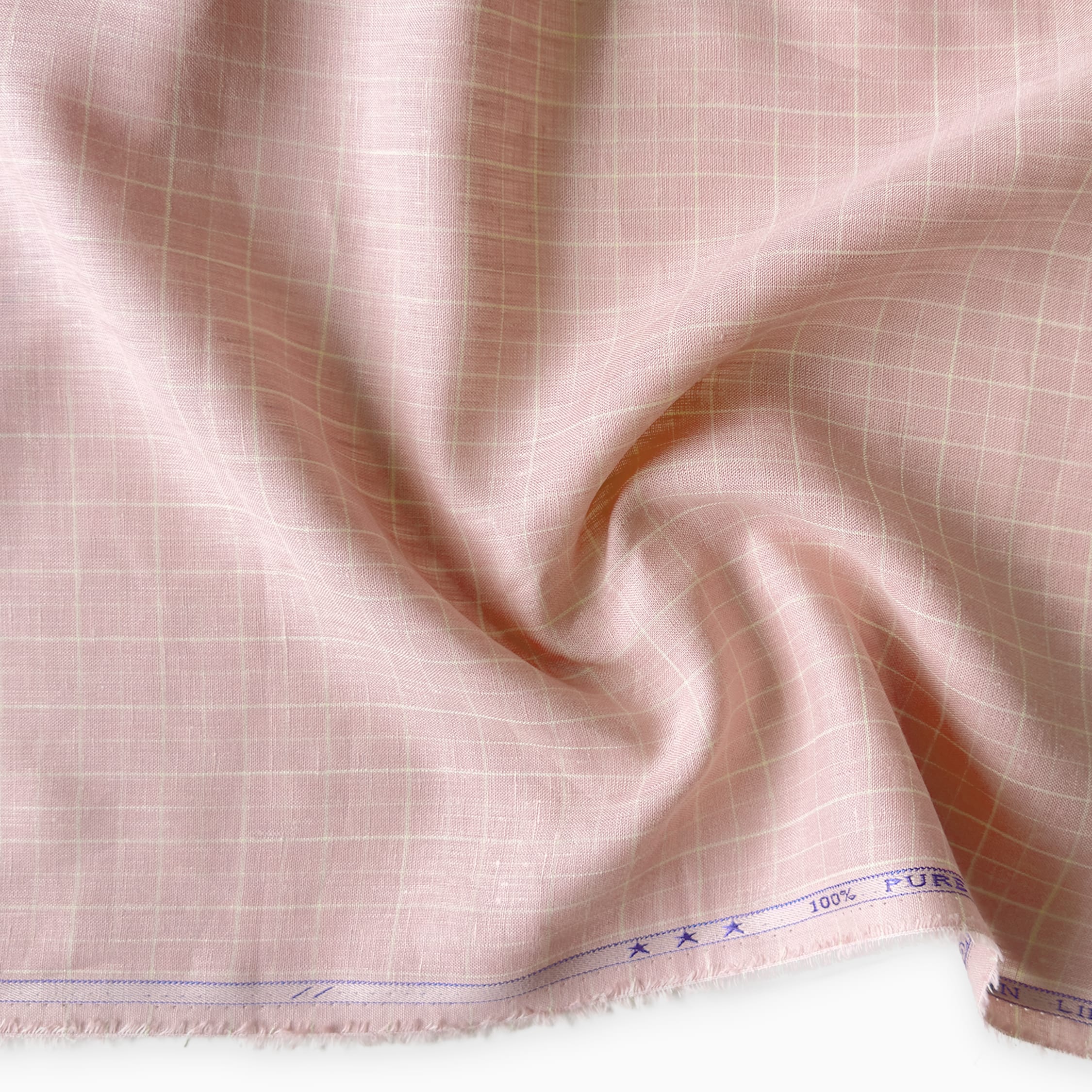 Premium Linen Stripes & Checks Fabric Blush Pink Checks 60 Lea Pure Linen