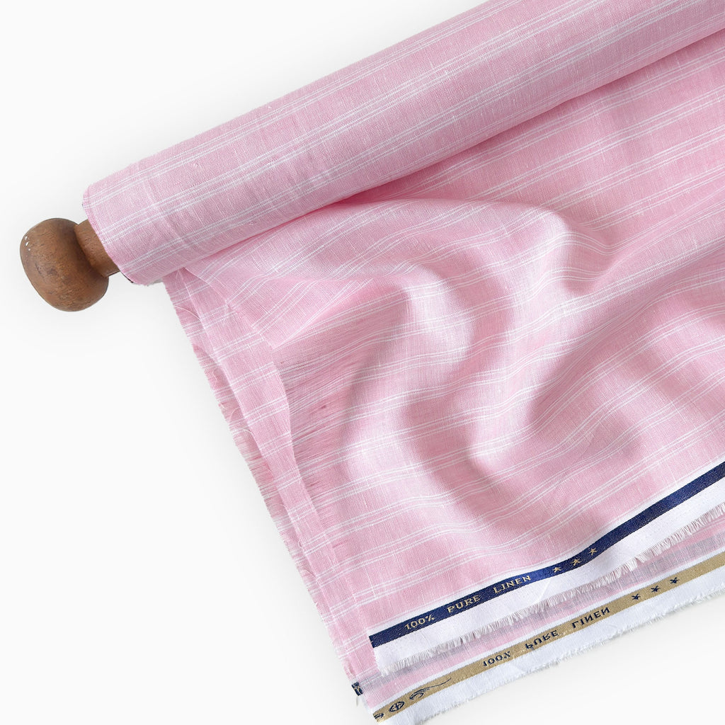 Premium Linen Stripes & Checks Fabric Candy Pink & White Stripes 60 LEA Linen Fabric