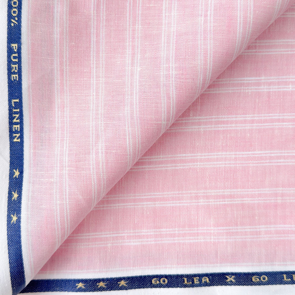 Premium Linen Stripes & Checks Fabric Candy Pink & White Stripes 60 LEA Linen Fabric