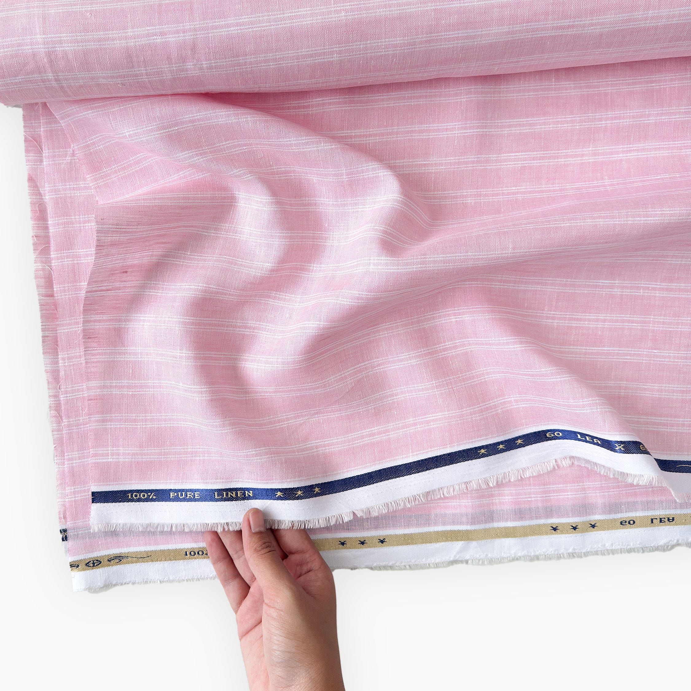Premium Linen Stripes & Checks Fabric Candy Pink & White Stripes 60 LEA Linen Fabric