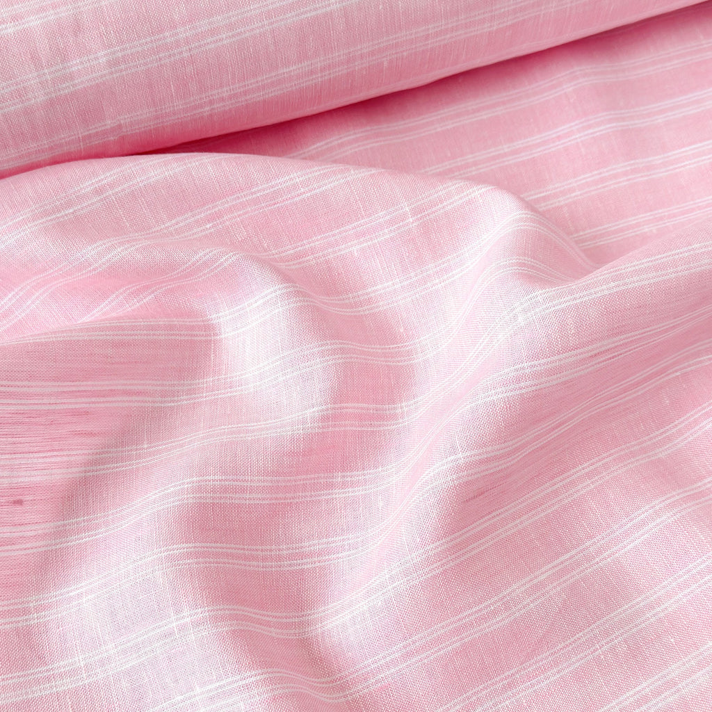 Premium Linen Stripes & Checks Fabric Candy Pink & White Stripes 60 LEA Linen Fabric