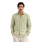 Premium Linen Stripes & Checks Fabric Dusty Green & Grey Stripes 60 LEA Linen Fabric