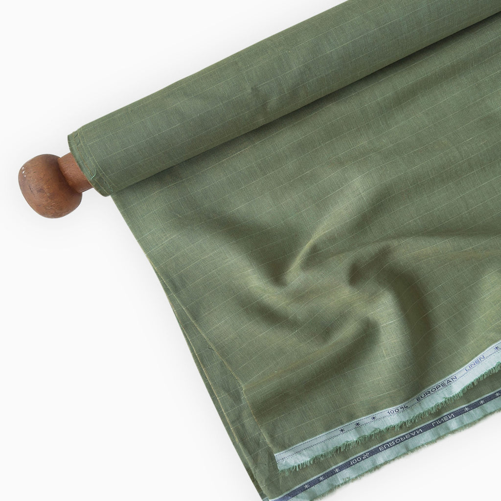 Premium Linen Stripes & Checks Fabric Dusty Green & White Stripes 60 LEA Linen Fabric