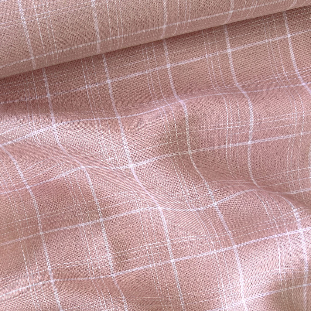 Premium Linen Stripes & Checks Fabric Dusty Pink & White Checks 60 LEA Linen Fabric