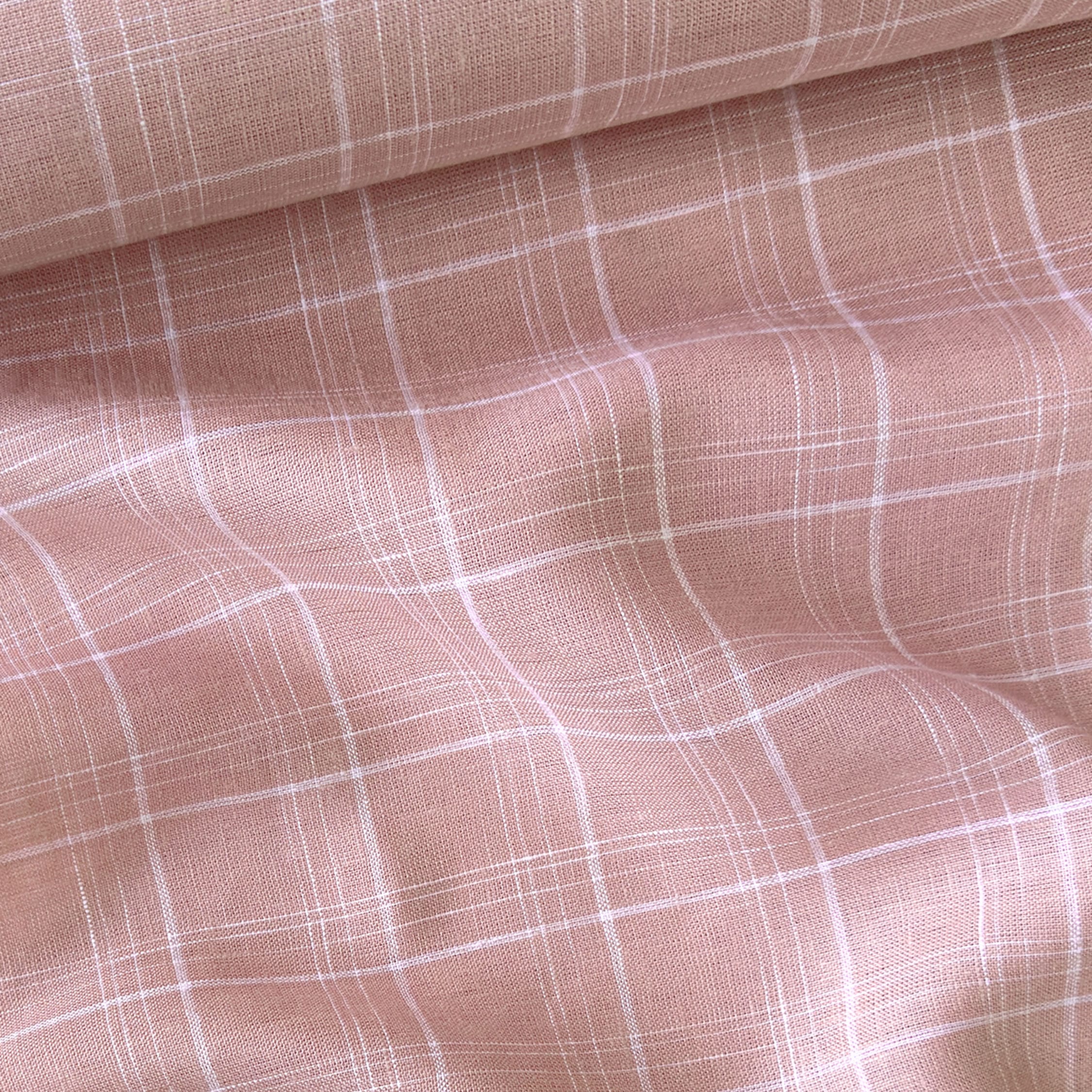 Premium Linen Stripes & Checks Fabric Dusty Pink & White Checks 60 LEA Linen Fabric