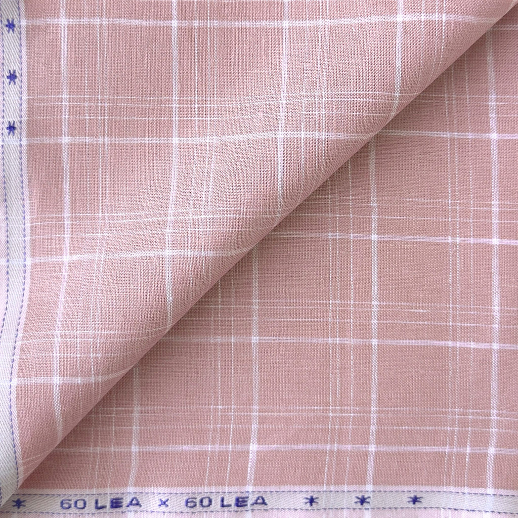 Premium Linen Stripes & Checks Fabric Dusty Pink & White Checks 60 LEA Linen Fabric