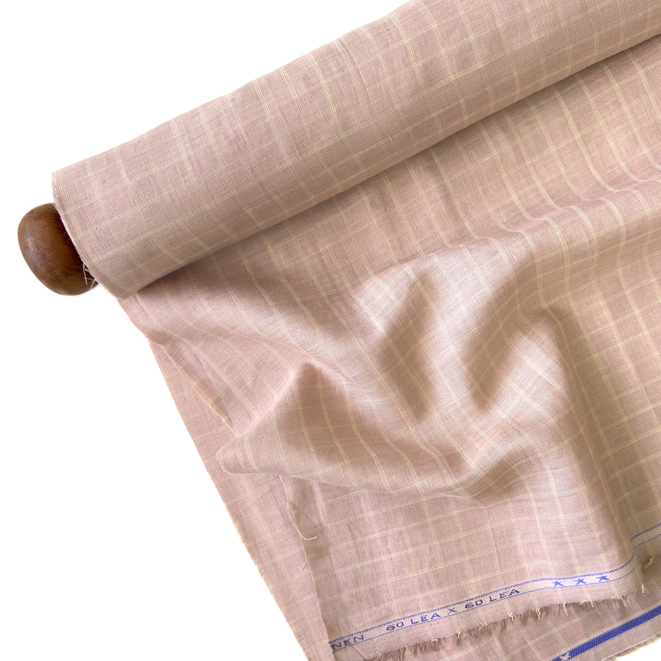 Premium Linen Stripes & Checks Fabric Dusty Rose & Beige Checks 60 LEA Linen Fabric