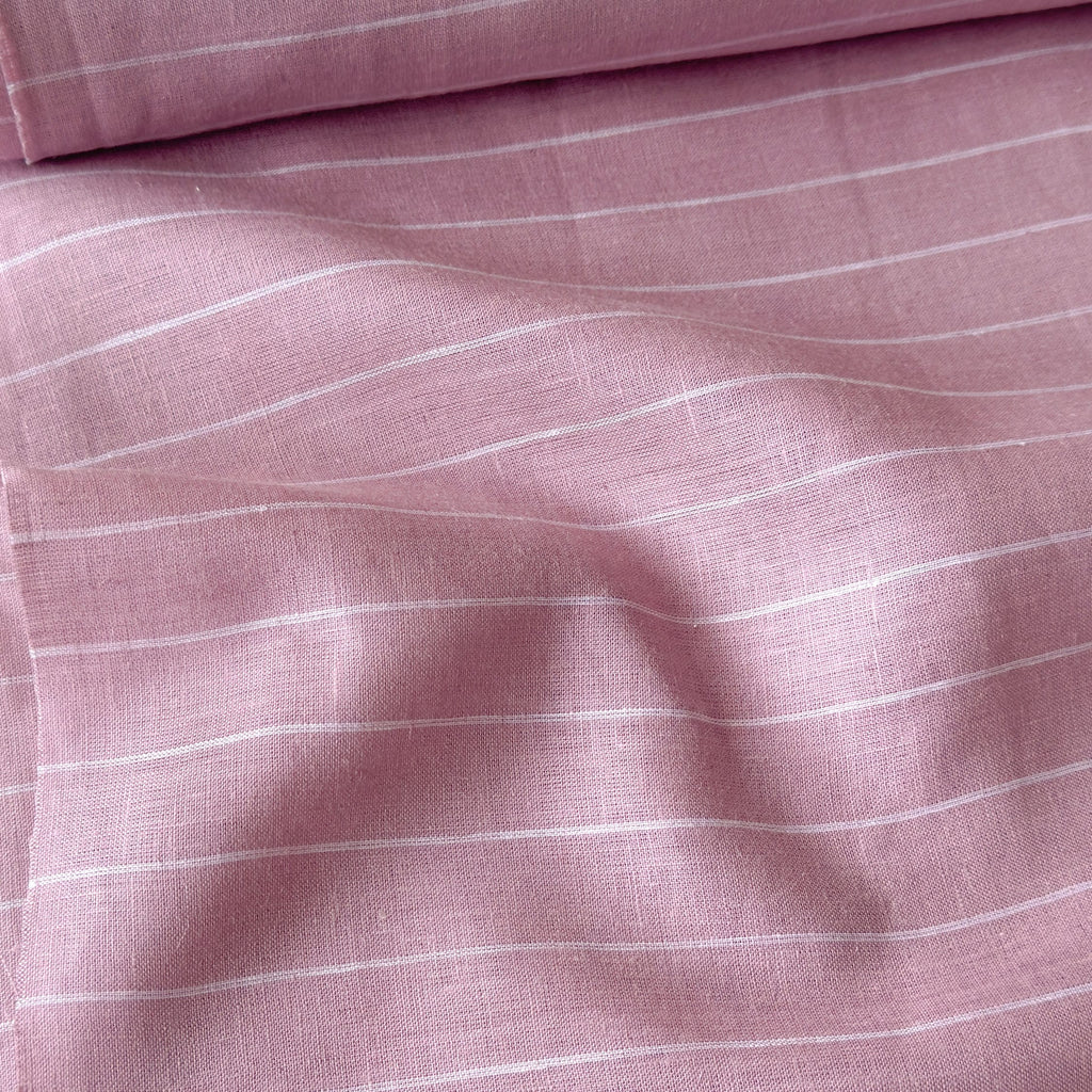 Premium Linen Stripes & Checks Fabric Dusty Rose & White Stripes 60 LEA Linen Fabric