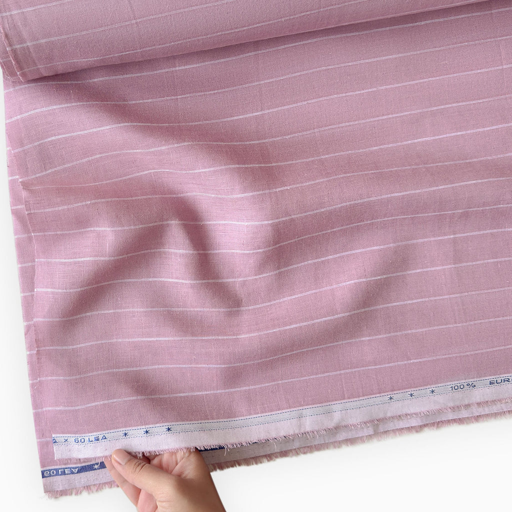 Premium Linen Stripes & Checks Fabric Dusty Rose & White Stripes 60 LEA Linen Fabric