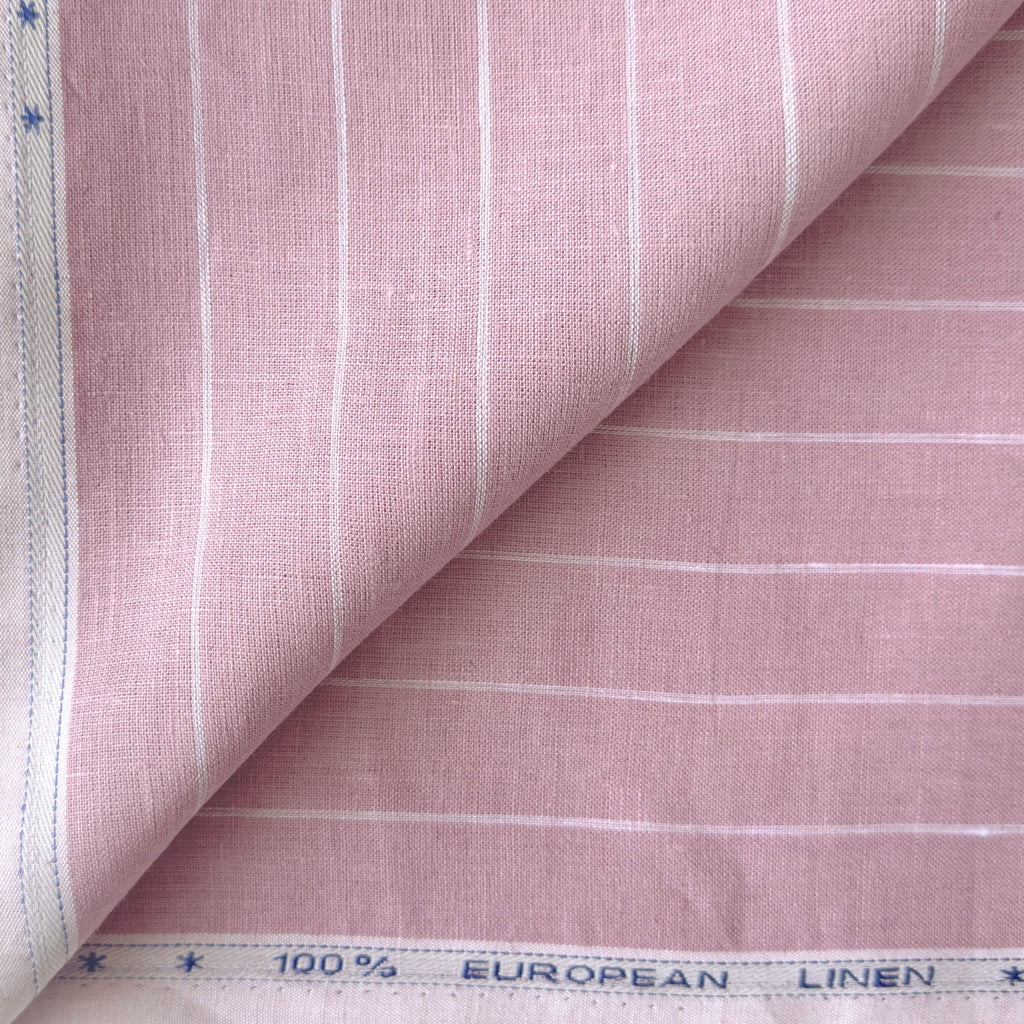 Premium Linen Stripes & Checks Fabric Dusty Rose & White Stripes 60 LEA Linen Fabric