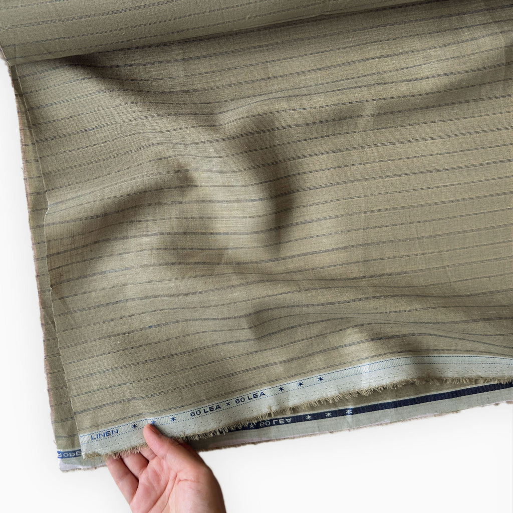 Premium Linen Stripes & Checks Fabric Earthy Brown & Violet Stripes 60 LEA Linen Fabric