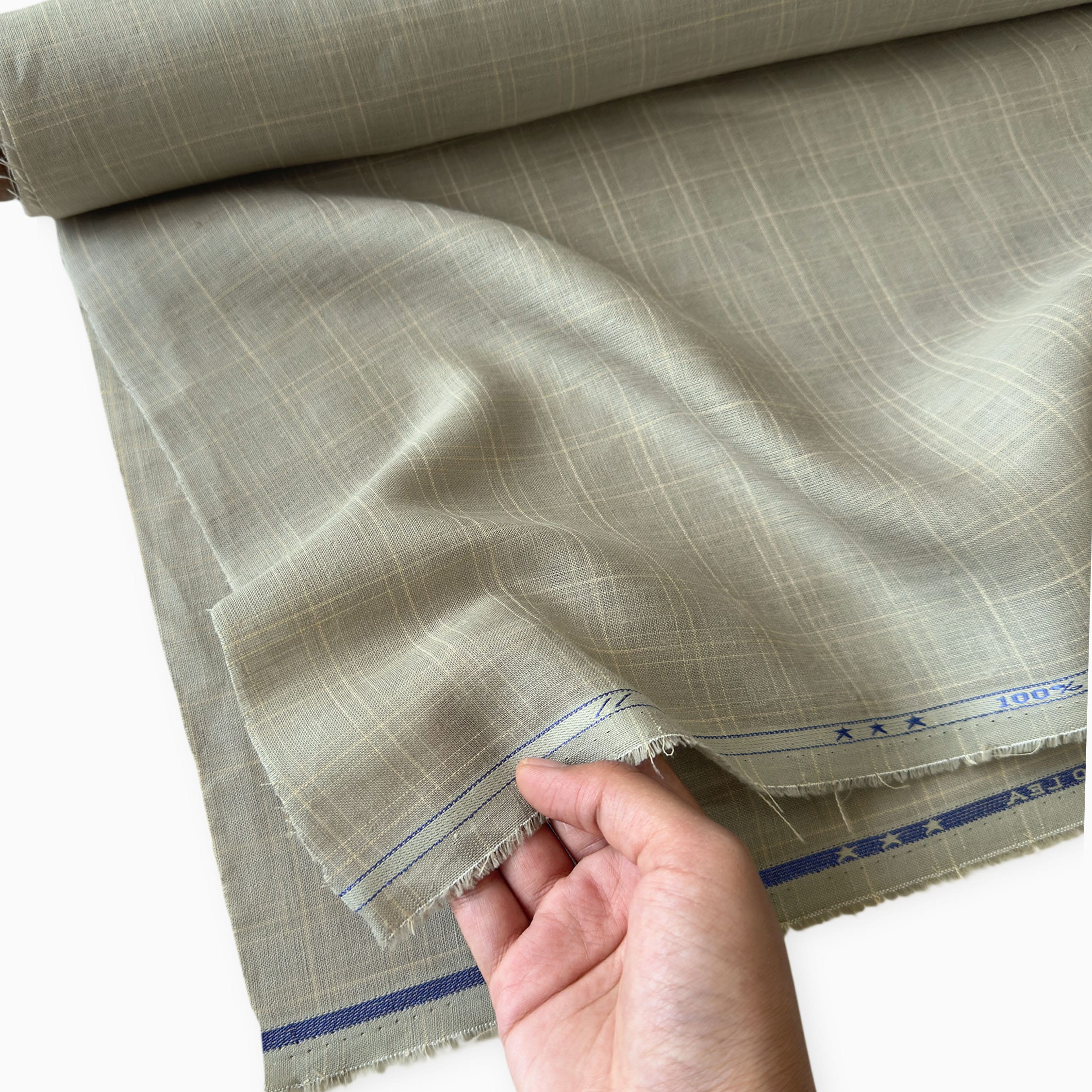 Premium Linen Stripes & Checks Fabric Earthy Grey & Beige Checks 60 LEA Linen Fabric