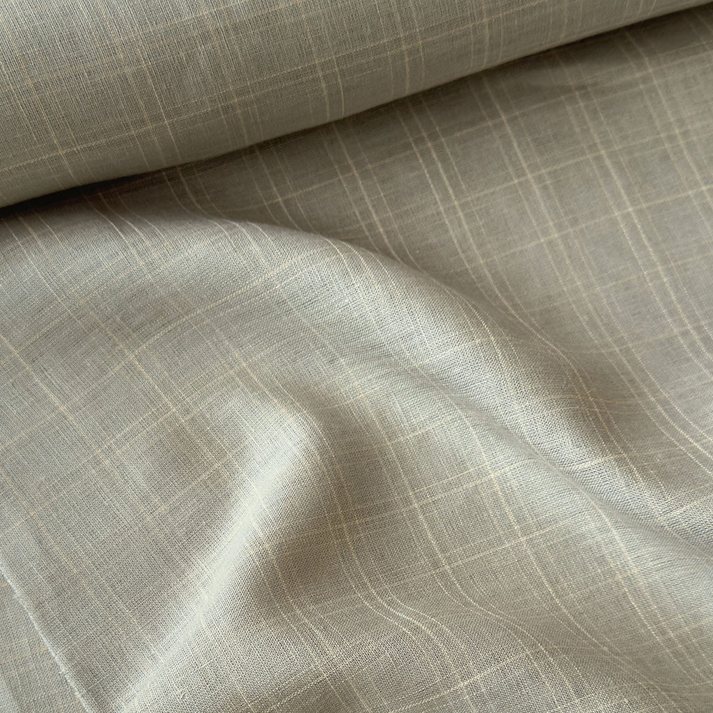 Premium Linen Stripes & Checks Fabric Earthy Grey & Beige Checks 60 LEA Linen Fabric