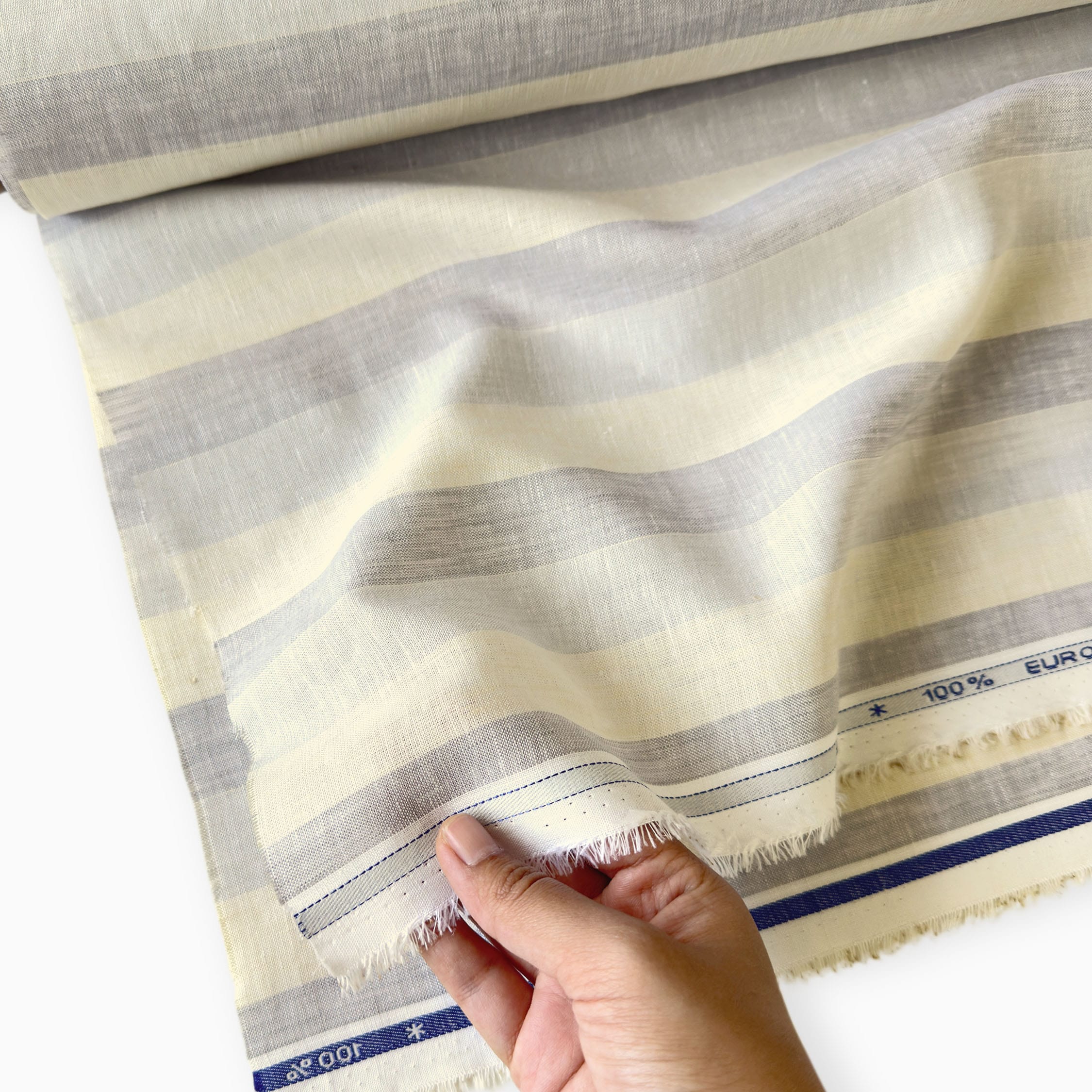 Premium Linen Stripes & Checks Fabric Grey & Beige Stripes 60 LEA Linen Fabric