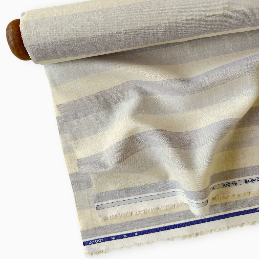 Premium Linen Stripes & Checks Fabric Grey & Beige Stripes 60 LEA Linen Fabric