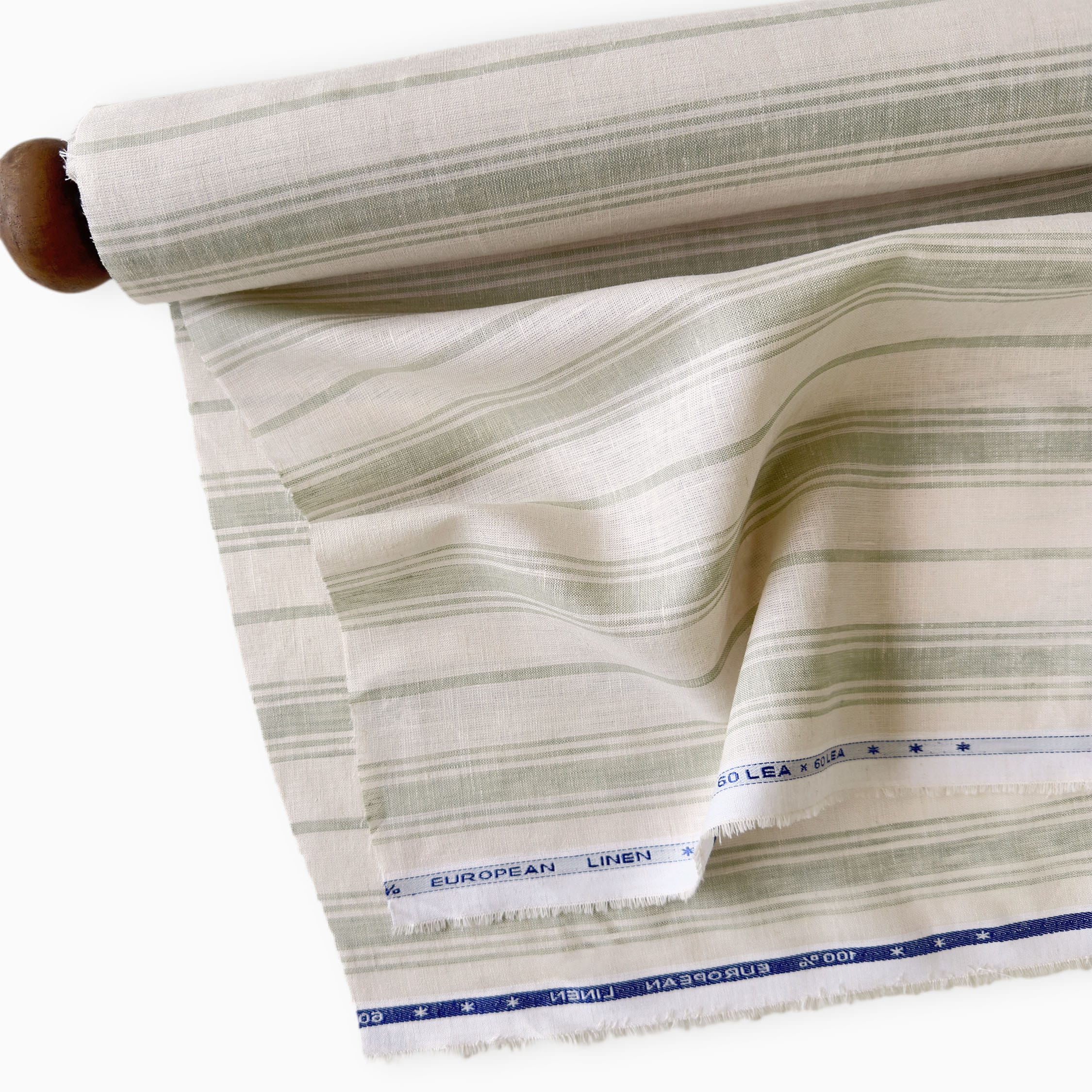 Premium Linen Stripes & Checks Fabric Light Beige & Tea Green Stripes 60 LEA Linen Fabric