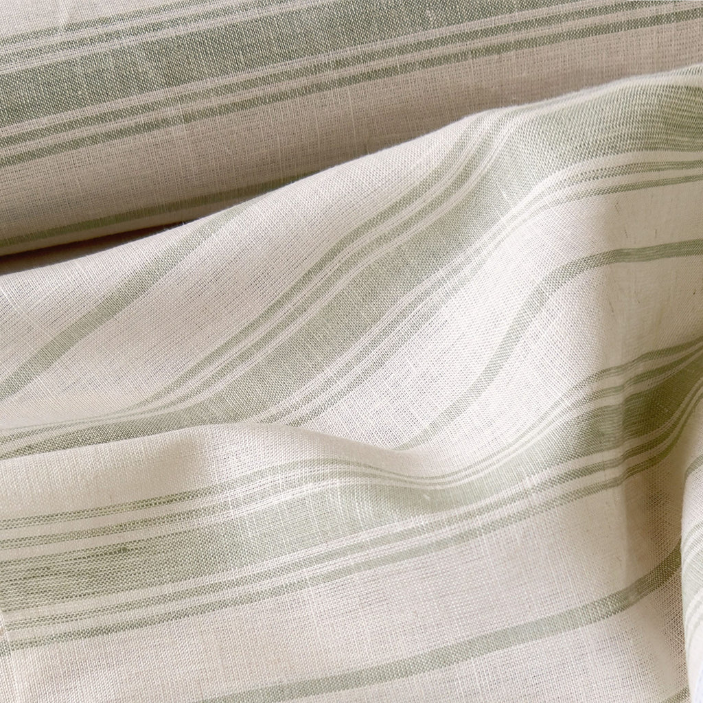 Premium Linen Stripes & Checks Fabric Light Beige & Tea Green Stripes 60 LEA Linen Fabric