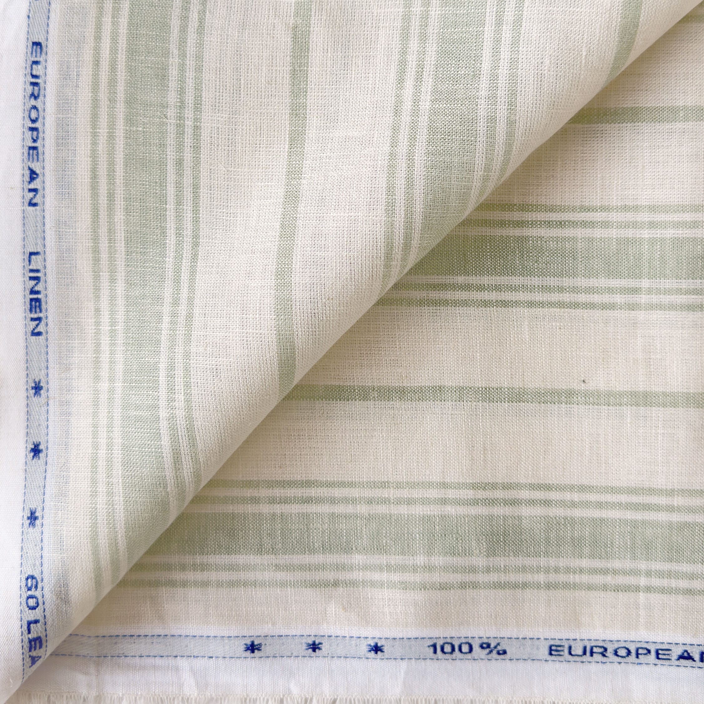 Premium Linen Stripes & Checks Fabric Light Beige & Tea Green Stripes 60 LEA Linen Fabric