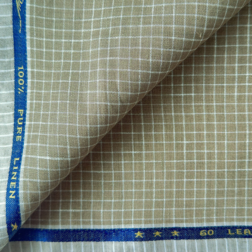 Premium Linen Stripes & Checks Fabric Light Brown & White Checks 60 LEA Linen Fabric
