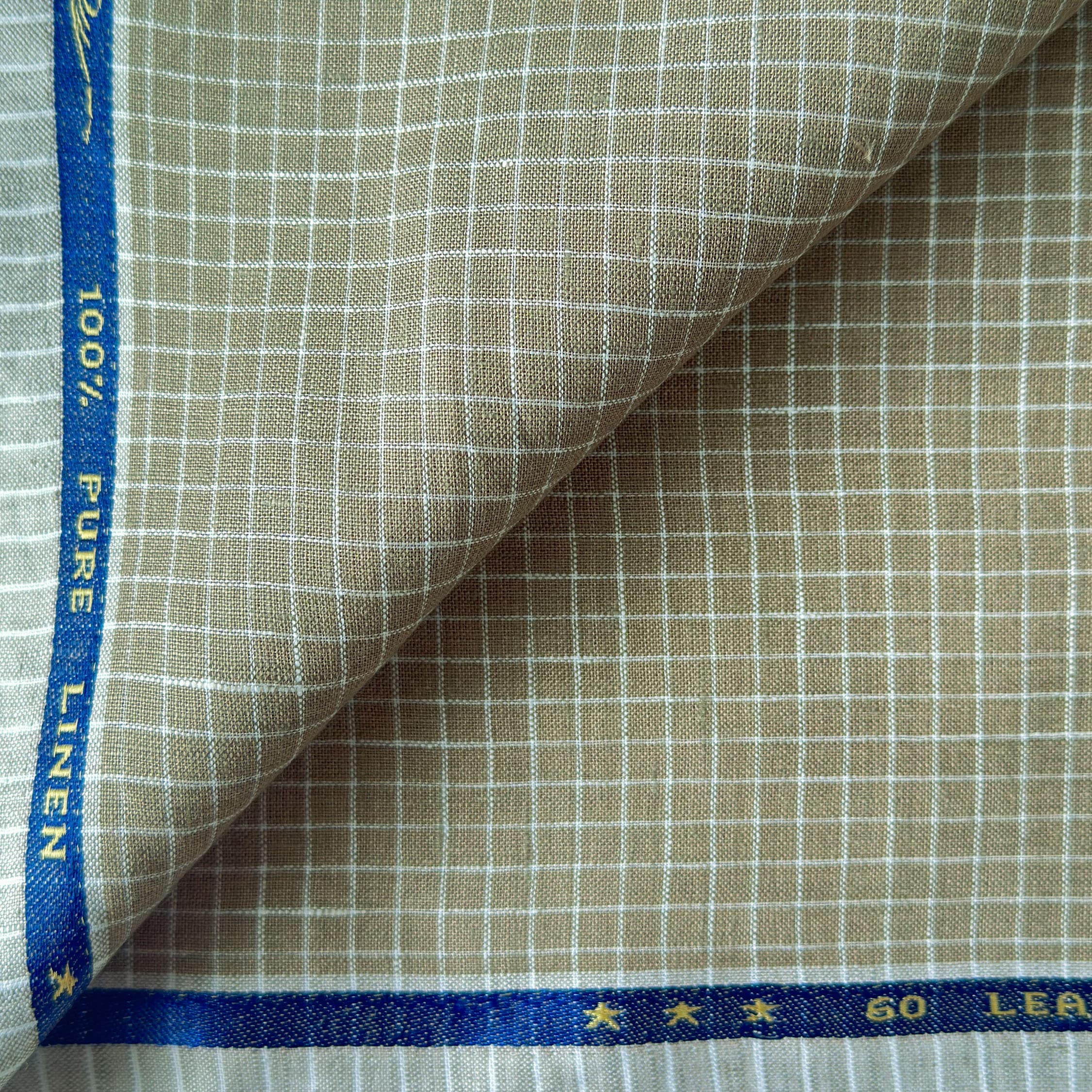 Premium Linen Stripes & Checks Fabric Light Brown & White Checks 60 LEA Linen Fabric