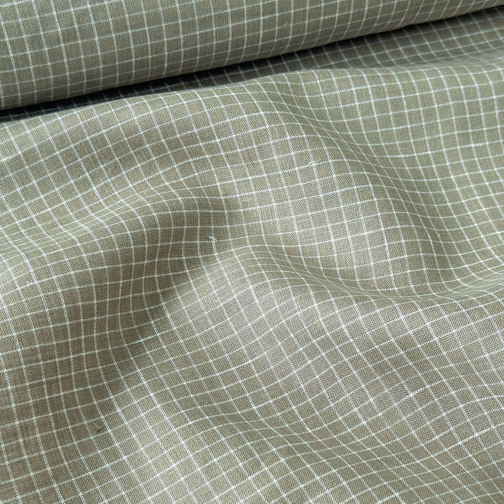 Premium Linen Stripes & Checks Fabric Light Brown & White Checks 60 LEA Linen Fabric