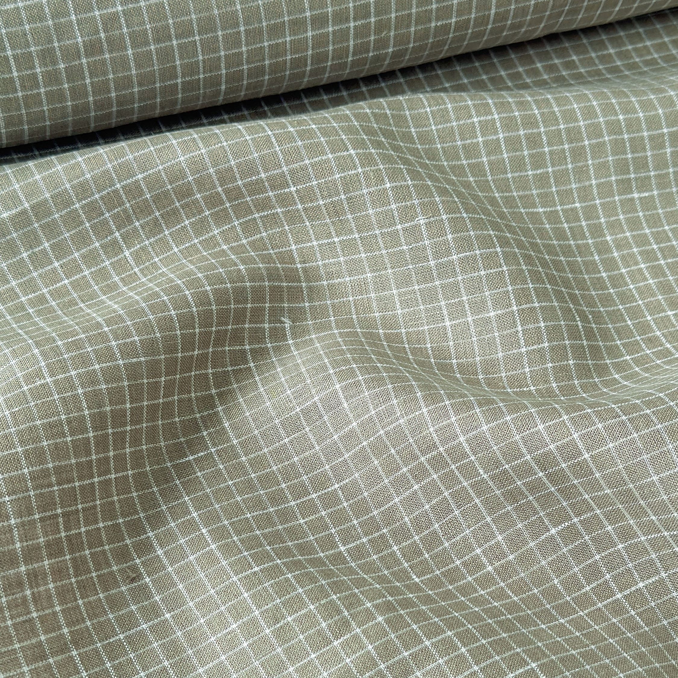 Premium Linen Stripes & Checks Fabric Light Brown & White Checks 60 LEA Linen Fabric