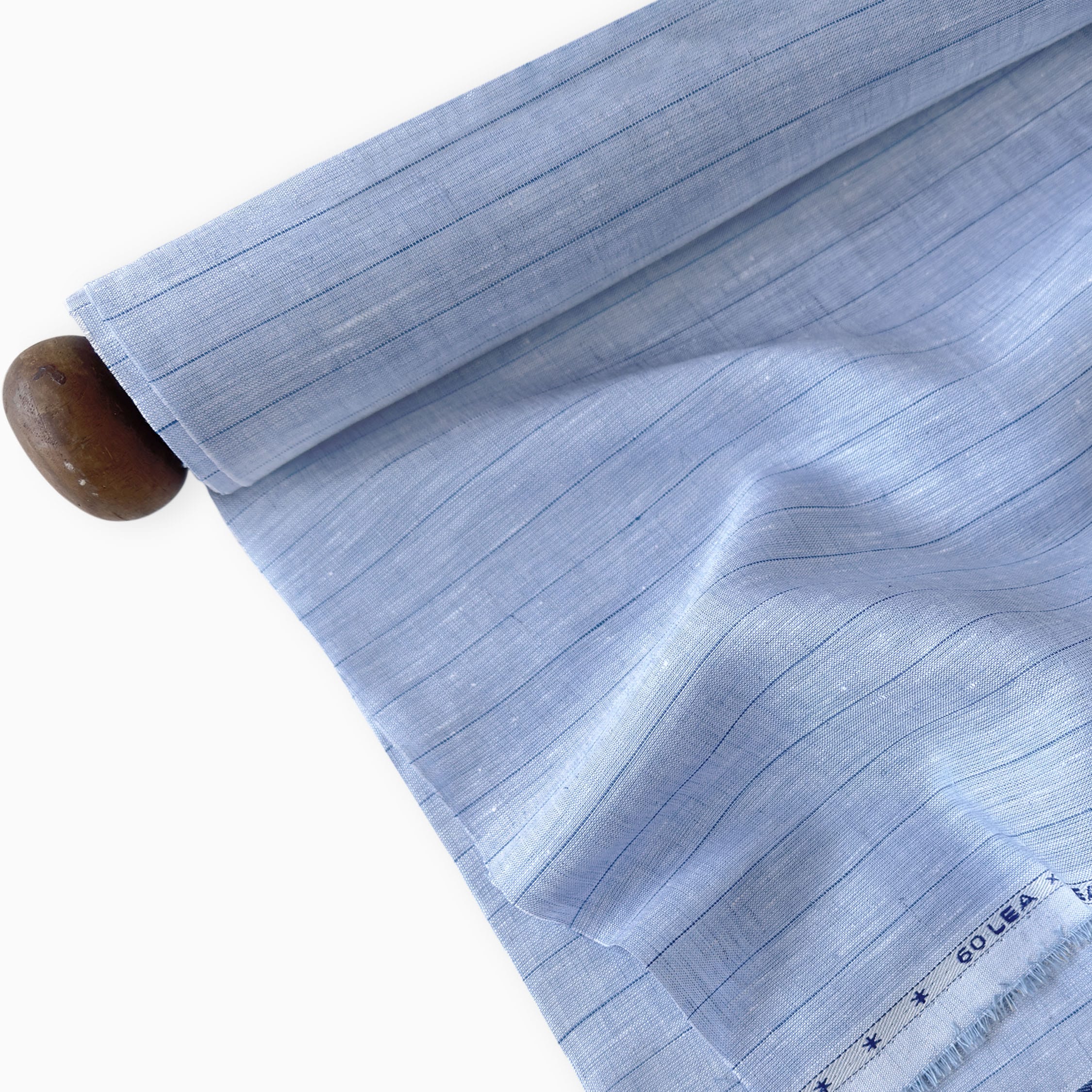Premium Linen Stripes & Checks Fabric Light Denim & Blue Stripes 60 LEA Linen Fabric