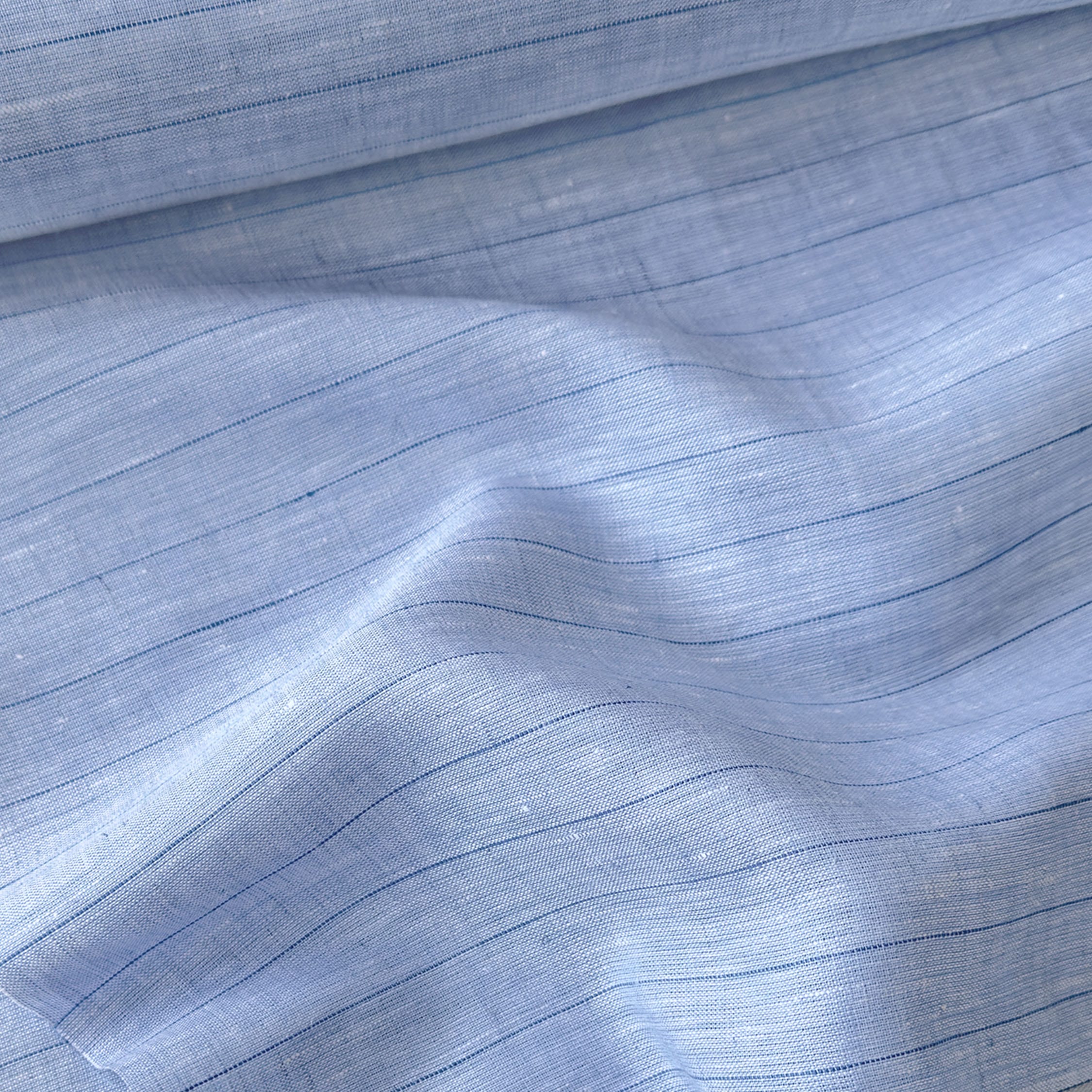 Premium Linen Stripes & Checks Fabric Light Denim & Blue Stripes 60 LEA Linen Fabric