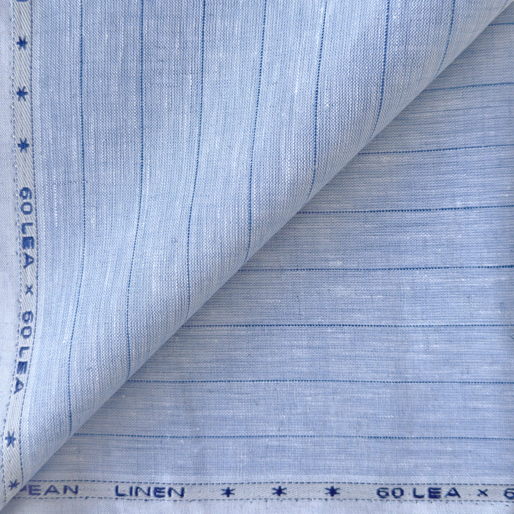 Premium Linen Stripes & Checks Fabric Light Denim & Blue Stripes 60 LEA Linen Fabric