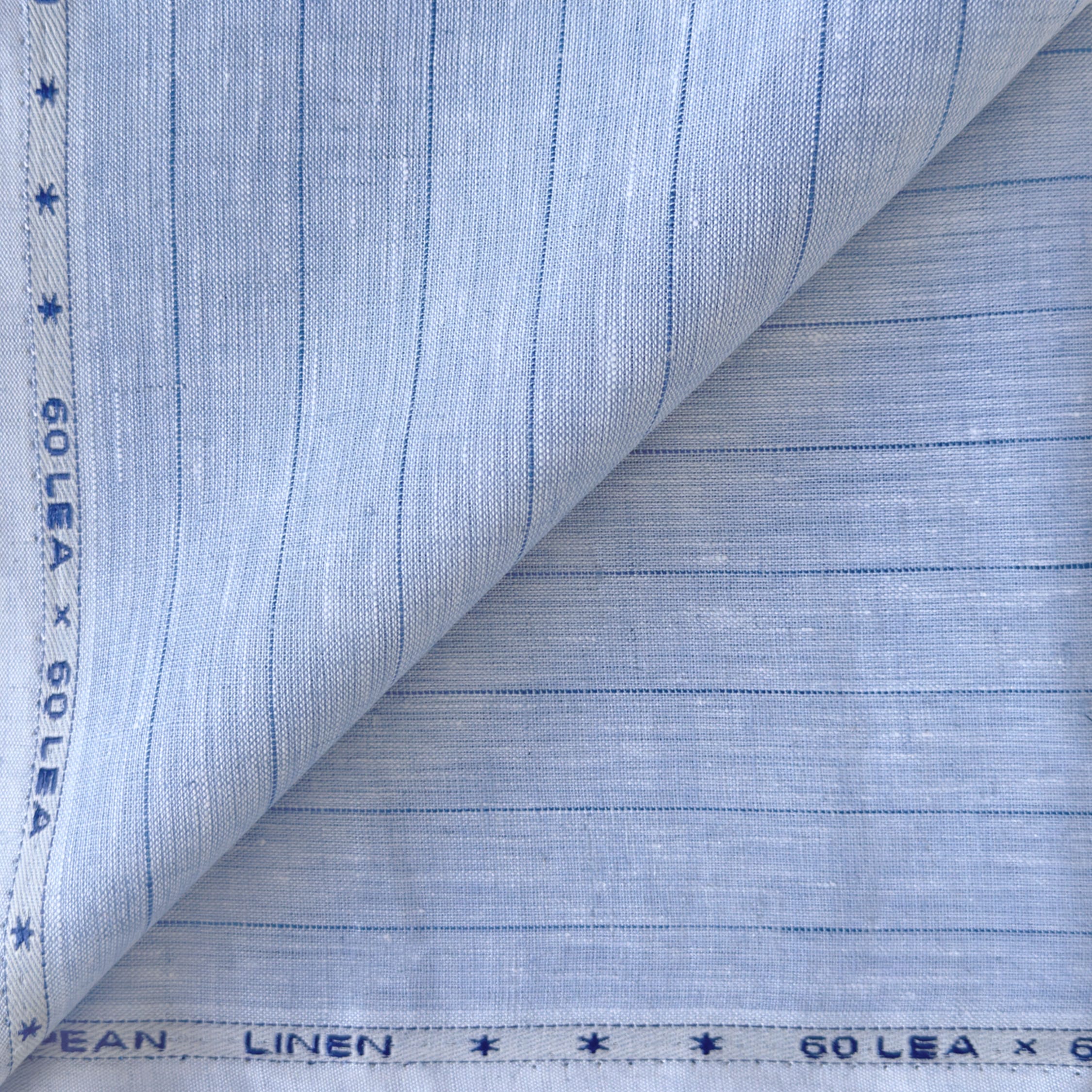 Premium Linen Stripes & Checks Fabric Light Denim & Blue Stripes 60 LEA Linen Fabric