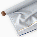 Premium Linen Stripes & Checks Fabric Light Denim & Brown Stripes 60 LEA Linen Fabric
