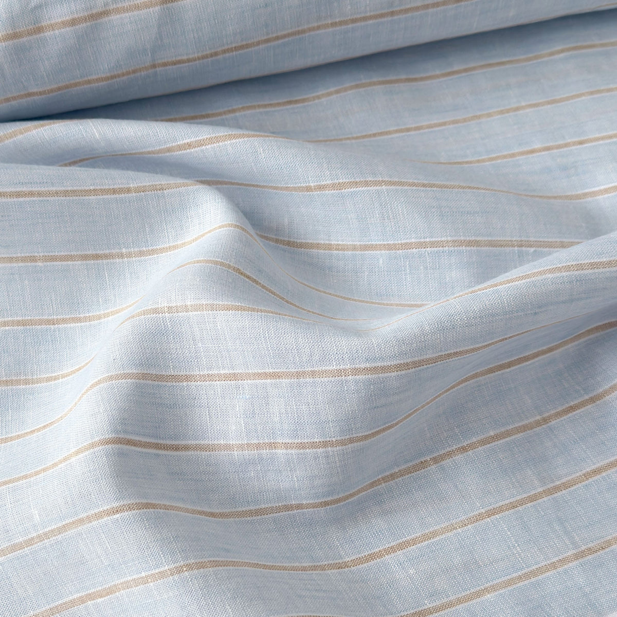 Premium Linen Stripes & Checks Fabric Light Denim & Brown Stripes 60 LEA Linen Fabric