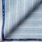 Premium Linen Stripes & Checks Fabric Light Denim & White-Blue Stripes 60 LEA Linen Fabric