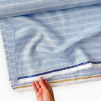 Premium Linen Stripes & Checks Fabric Light Denim & White-Blue Stripes 60 LEA Linen Fabric