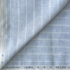 Premium Linen Stripes & Checks Fabric Light Denim & White Stripes 70 LEA Linen Fabric