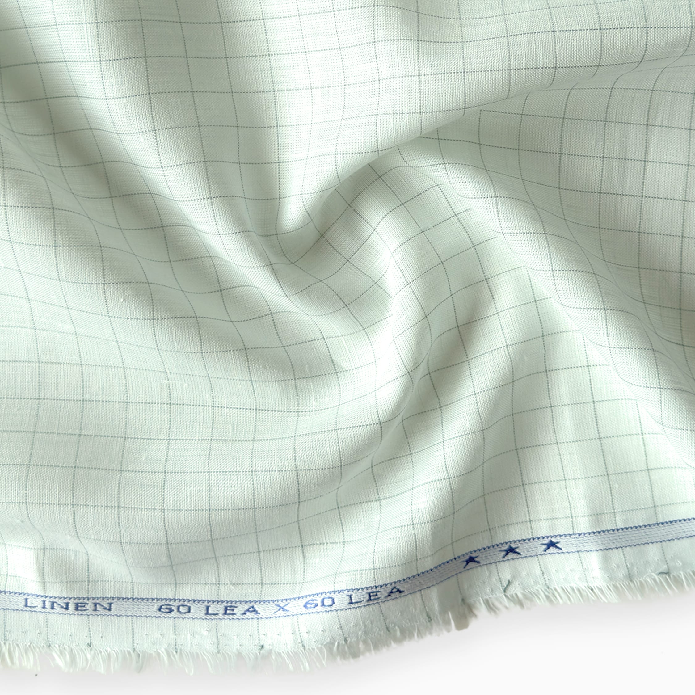 Premium Linen Stripes & Checks Fabric Light Green Checks 60 Lea Pure Linen