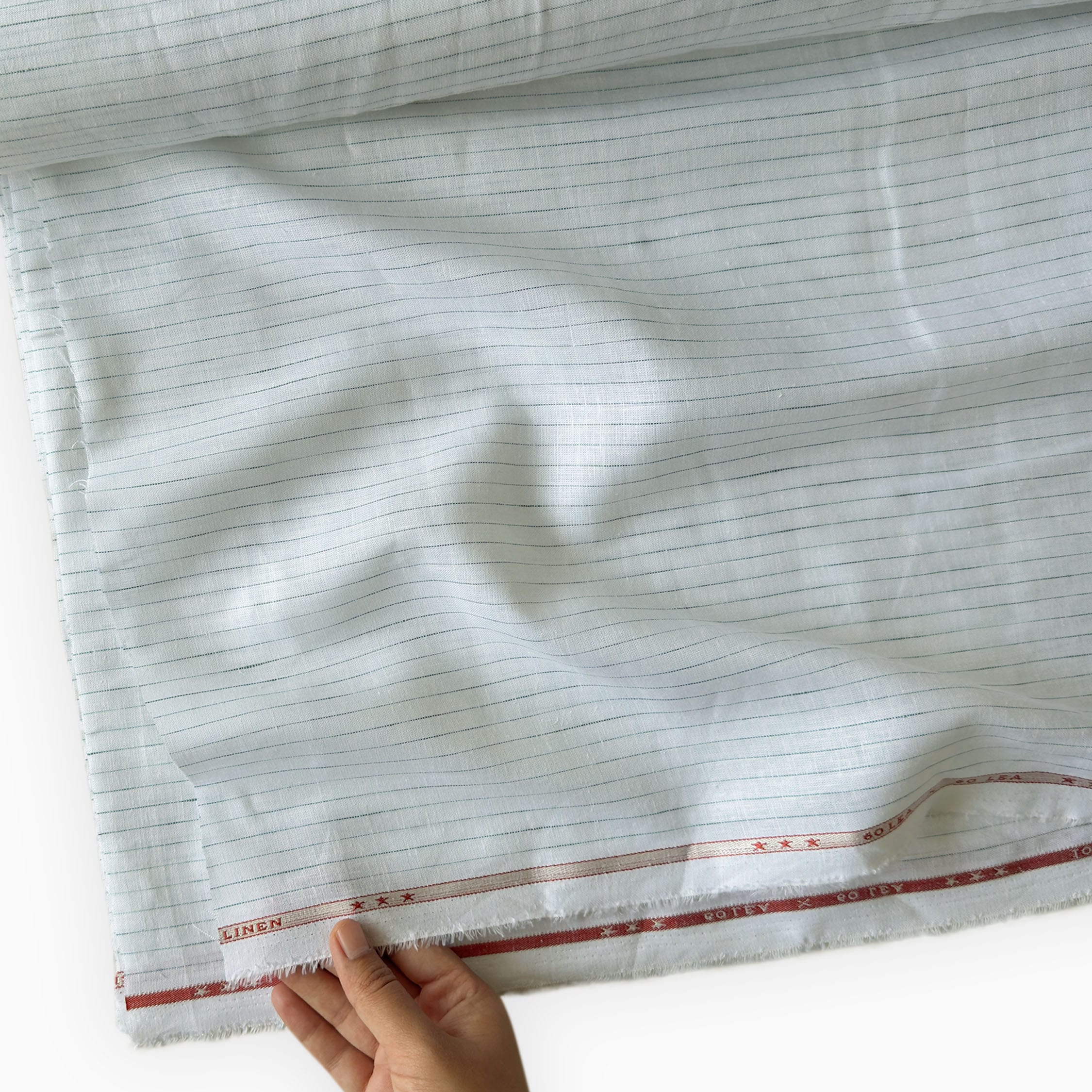 Premium Linen Stripes & Checks Fabric Light Green & Green Stripes 60 LEA Linen Fabric