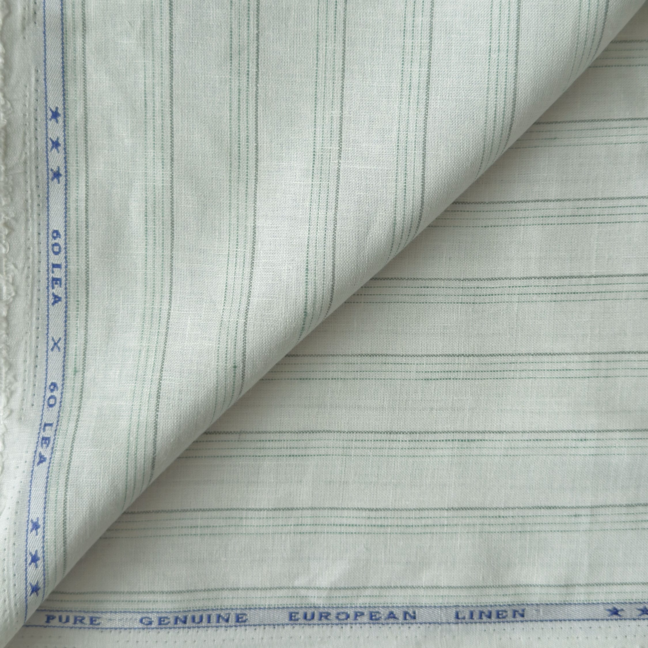 Premium Linen Stripes & Checks Fabric Light Green & Grey-Green Stripes 60 LEA Linen Fabric
