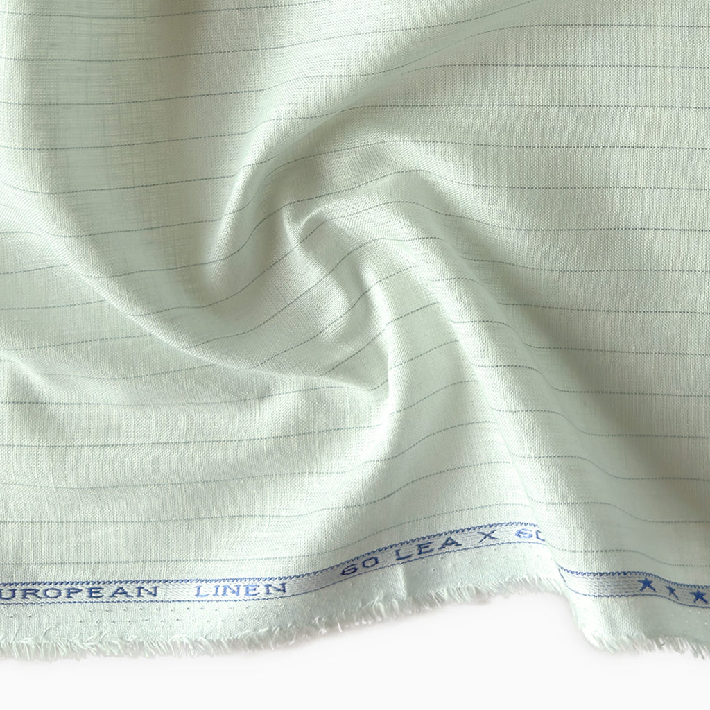Premium Linen Stripes & Checks Fabric Light Green Stripes 60 Lea Pure Linen