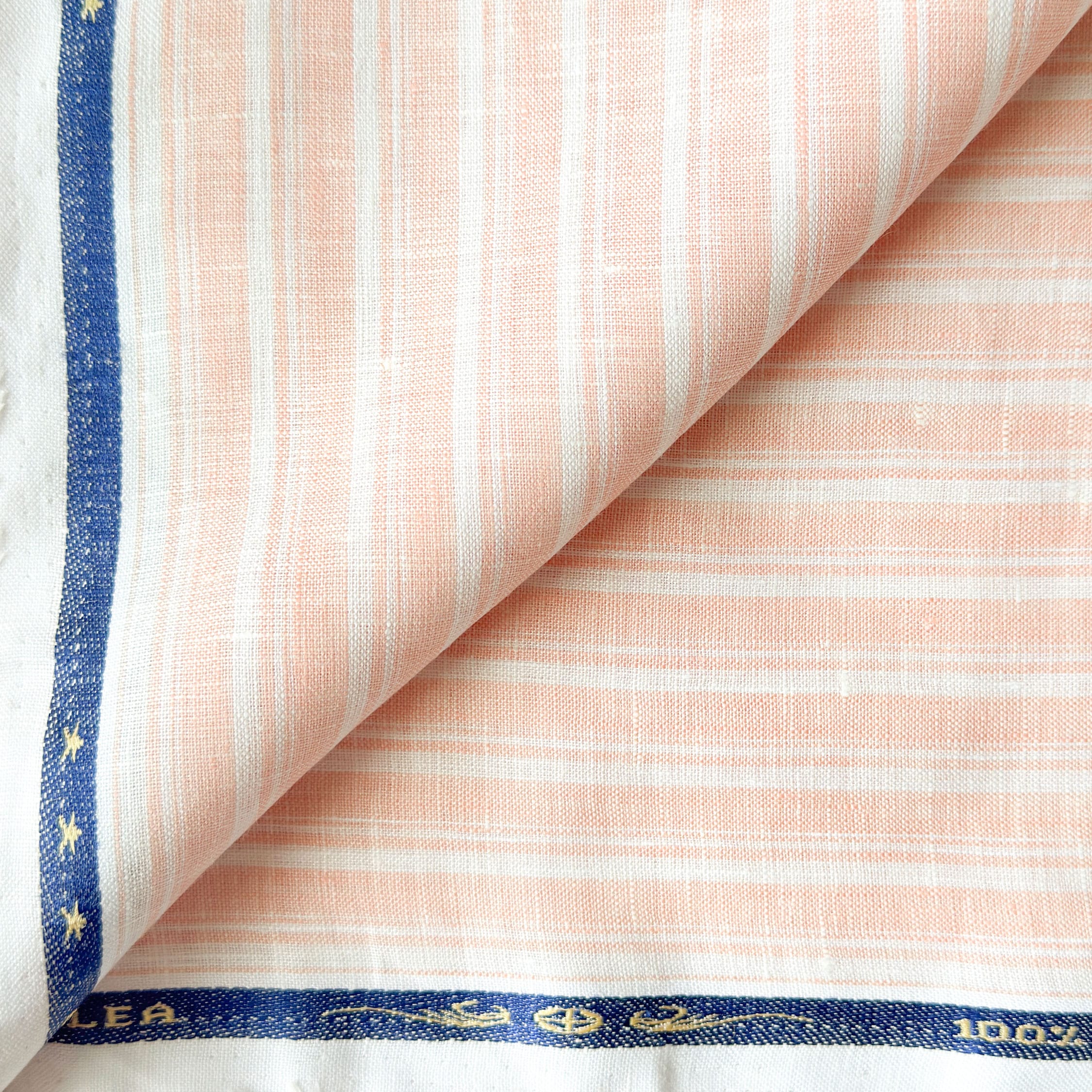 Premium Linen Stripes & Checks Fabric Light Peach & White Stripes 60 LEA Linen Fabric